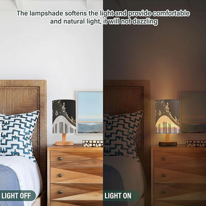Gold Music Note with Piano Key Musical Instrument on Black Table Lamp with Wood Base Fabric Lamp Shade Bedside Nightstand Desk Lamp for Living Room Bedroom Kids Room Office