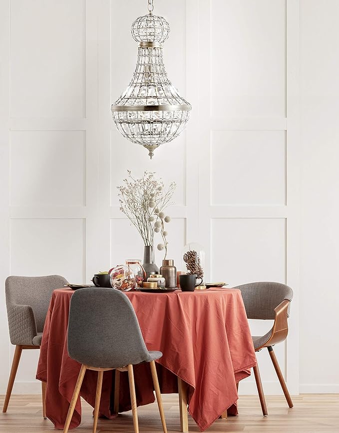 JONATHAN Y 10" Antique Brass Regina Empire LED Pendant Light, Glam Adjustable Hanging Chandelier for Dining Room Kitchen Foyer, Clear Crystal Shade, LED Bulb Included JYL6108A