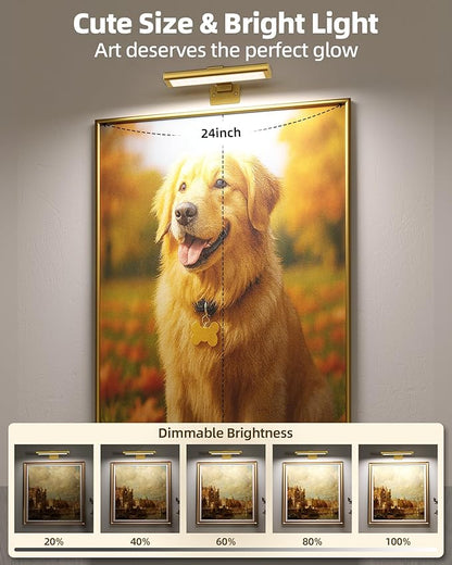 EZVALO Picture Light for Wall, Rechargeable 2400mAh Battery Lights Wireless with IR Remote, 3 Color & Dimmable Magnetic 7.87'' LED Lights Display for Painting, Living Room, Gallery, Bedroom(Gold-2P)
