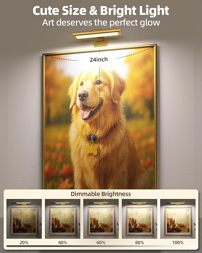 EZVALO Picture Light for Wall, Rechargeable 2400mAh Battery Lights Wireless with IR Remote, 3 Color & Dimmable Magnetic 7.87'' LED Lights Display for Painting, Living Room, Gallery, Bedroom(Gold-3P)