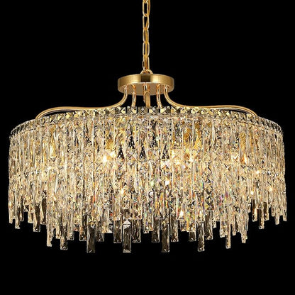 10 Lights Modern Gold Crystal Chandeliers for Dining Room Light Fixture | D28 Round Crystal Chandelier Over Table | Hanging Lighting for Living Room Kitchen Island Bedroom Bathroom