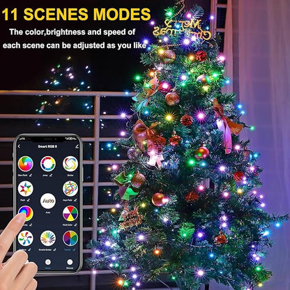 PMS Smart WiFi LED Christmas Lights, APP-Controlled RGB Fairy String Lights, Ideal for Xmas Tree, Garden, Home, Party, Halloween Festival Deco (99ft-300LED)