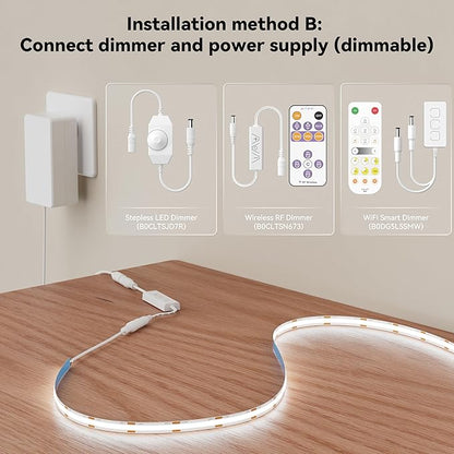 MIWISE COB LED Strip Light,24V Daylight White 6000K LED Strip Lights,32.8ft UL-Listed Super Bright Flexible LED Strip,High Density Cuttable for Cabinet Bedroom DIY Projects(No Adapter&Controller)
