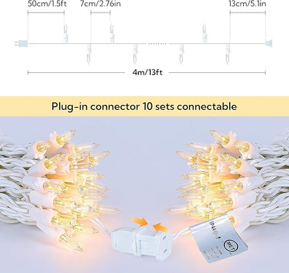 Clear Christmas Lights Set with White Wire,50Count 13Feet Incandescent Bulb Mini String Lights for Indoor Christmas Tree Garland Birthday Wedding Party Festival Decoration, Warm White