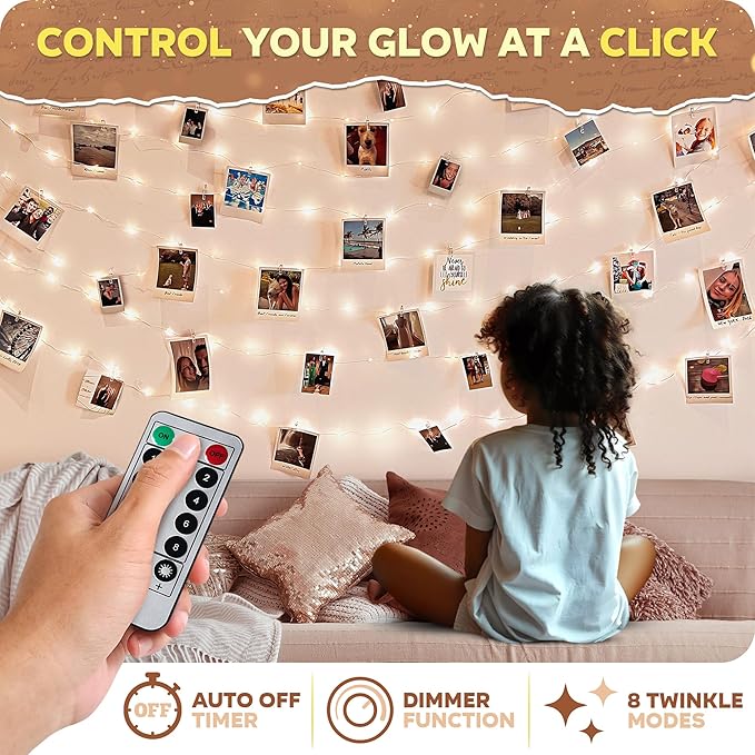 Mind-Glowing Photo Clips String Light - Warm White Fairy Lights with Clips for Hanging Pictures - Teen Girl Room Decor, Trendy Stuff - Birthday Gift for Any Year Old Tween Girls (50 LED, 16.4 ft)
