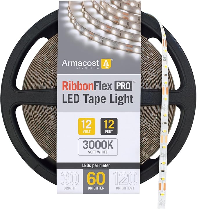 Armacost Lighting RibbonFlex Pro 12V White LED Strip Lights 60 LED/m, 3000K, 12 ft 142220
