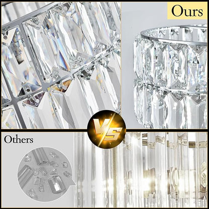 24'' Luxury Chrome Crystal Chandelier 8-Lights Modern Semi Flush Mount Ceiling Light Fixtures Round Crystal Pendant Chandeliers for Living Room Dining Room Kitchen Foyer Bedroom