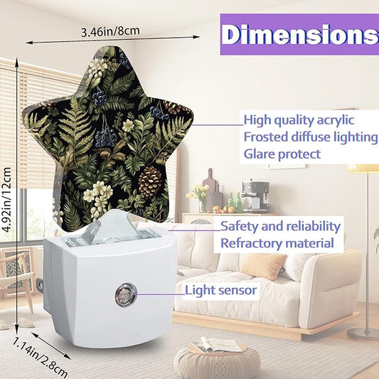 Night Lights Plug Into Wall Decorative,Green Herb Leaf Nightlights for Kids Bedroom, Vintage Berry Pine Cone Flower Energy Efficient Dusk-To-Dawn Sensor Sleep Friendly Lamp for Nursery Bathroom