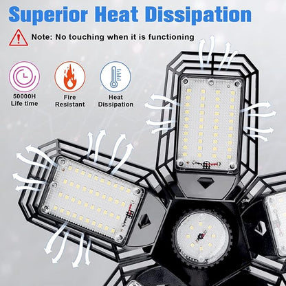 Aoretic LED Garage Lights Bulb 2 Pack 180W 18000LM 6500K Led Shop Light with 7 Plus 1 Deformable Panels Basement Barn Ceiling Lights for E26/E27
