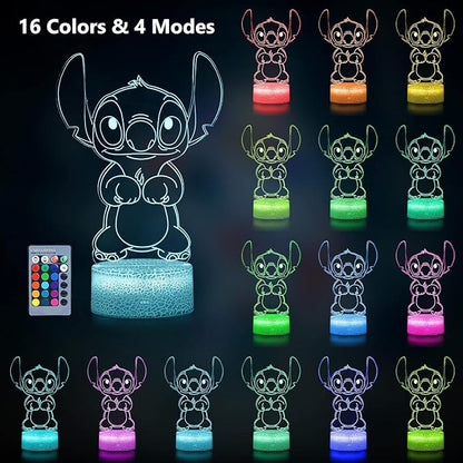 Hoofun Stitch Night Light with Timer & Memory,【2025 New Upgraded】 16 Color Changing LED Lamp,Touch & Remote Control, Stitch Gifts for Girls, Kids, Boys,Cute Bedroom Decor for Birthday Christmas Party