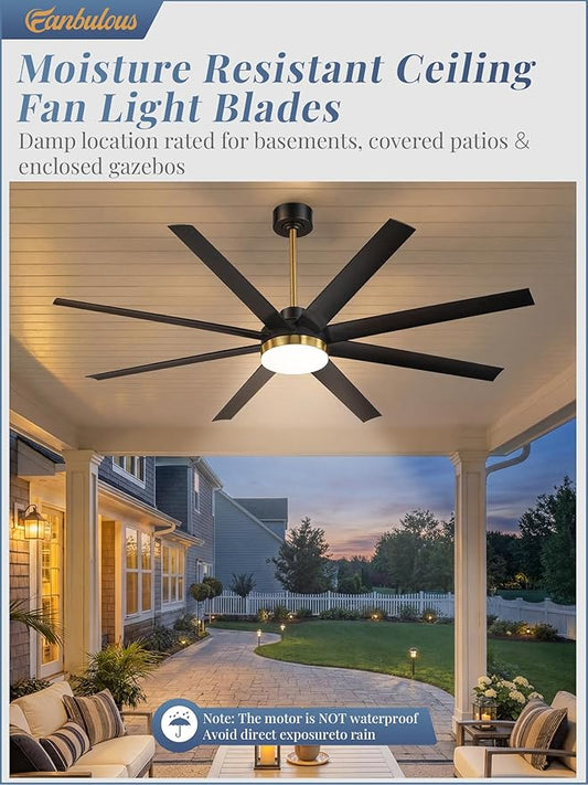 Fanbulous 65 Inch Large Ceiling Fans with Lights, Black Ceiling Fan with Remote Control, Dimmable, 3CCT, Quiet, Modern Ceiling fan For Living Room, Bedroom, Kitchen, Patio, Outdoor