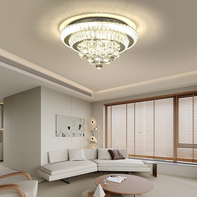 COCOSTAR 20" Crystal Chandeliers, Flush Mount Chandelier LED Ceiling Light, Modern Crystal Raindrop Chandeliers for Dining Room, Living Room, Bedroom