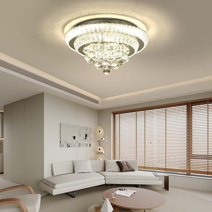 COCOSTAR 20" Crystal Chandeliers, Flush Mount Chandelier LED Ceiling Light, Modern Crystal Raindrop Chandeliers for Dining Room, Living Room, Bedroom