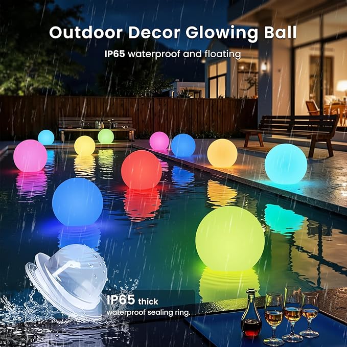 LOFTEK 12-inch LED Dimmable Light Ball: Waterproof Floating Pool Lights with Remote, 16 Colors Sphere Night Light, Cordless & Fast Chargeable, Sensory Lamp for Home, Party, Pool Decor