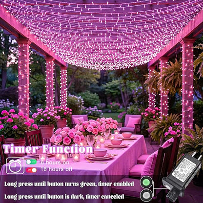 66FT 200 LED Outdoor String Lights, Connectable Christmas Lights Indoor Waterproof with 8 Modes, Plug in Twinkle Fairy Lights Clear Wire for Bedroom Home Wedding Patio Patry Decorations, Pink