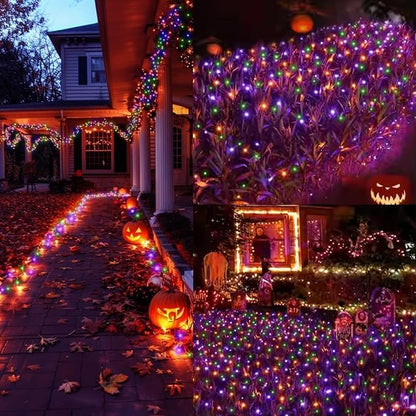 LAMPHOME Halloween String Lights, 100 LED Orange Purple Green Plug in String Lights, 16 Modes Clear Wire Fairy Mini Lights for Indoor Outdoor Halloween Party Garden Yard Home Holiday Decoration