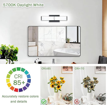 16 Inch Bathroom Vanity Light 2000LM, 5700K Daylight White Modern Bathroom Light Dimmable, AC 120V 20W Matte Black LED Vanity Lighting Fixtures Wall Sconce ETL Certified, 2Pack