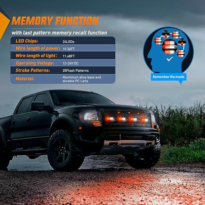 Nilight 4PCS LED Strobe lights 12V 24V Sync Feature Red White 24LED Emergency Hazard Warning Lights with Controller Hard Wire or Cigarette Lighter Plug for Car Truck RVs Campers