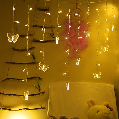 Butterfly Curtain Lights, 4.9ft 48 LED USB Window Fairy Lights 10 Butterflies 8 Modes Firefly Twinkle String Lights for Room Bedroom Wall Ceiling Party Wedding Christmas (Warm White)