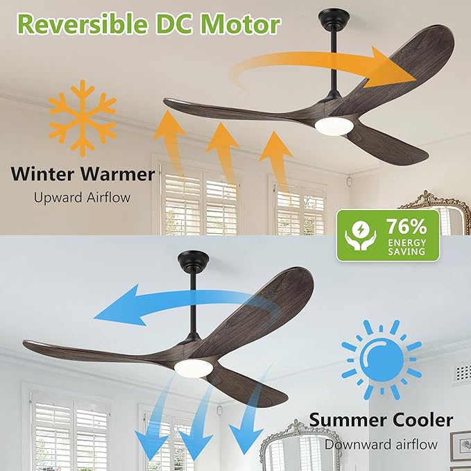 Haipeel 52 Inch Farmhouse Rustic Ceiling Fans with Lights, Dimmable Solid Wood Outdoor Ceiling Fan with Light and Remote Control 3 Blades Propeller Ceiling Fans for Patios Indoor Bedroom, Deep Brown