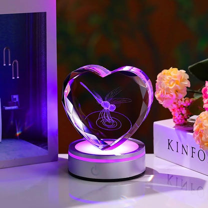 Qianwei Dragonfly Gifts for Women 3D Crystal Heart - Laser Dragonfly Decor Glass Animals Gifts Figurines Statue Stuff for Room Decorations Night Light