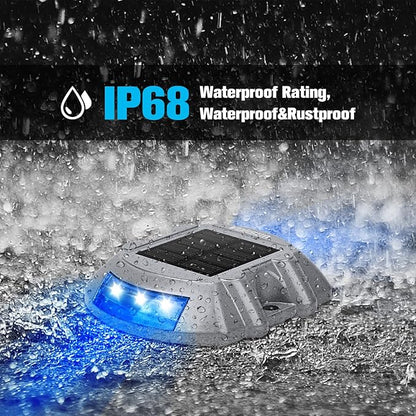 VOLISUN Solar Deck Lights Driveway Dock Lights, 12-Pack Led IP68 Waterproof Outdoor Warning Step Lights for Driveway Sidewalk Garden Pathway Yard (Blue, Auto On/Off