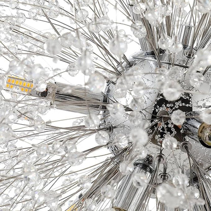 Sputnik Crystal Chandeliers, 12 Lights Dandelion Chandelier Chrome, Modern Firework Pendant Light Fixture for Kitchen Island Dining Room Bedroom