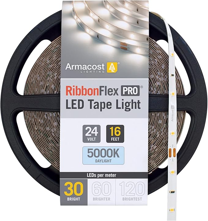 Armacost Lighting RibbonFlex Pro 24V White LED Strip Lights 30 LED/m, 5000K, 16.4 ft 164230