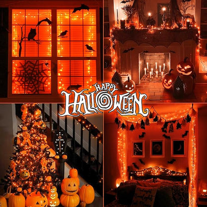 woohaha Outdoor Halloween Lights(23 Feet,100 Count)-Incandescent Orange Christmas Lights with Black Wire,Mini Orange String Lights Connectable for Patio,Garden,Tree,Party, Halloween Decoration