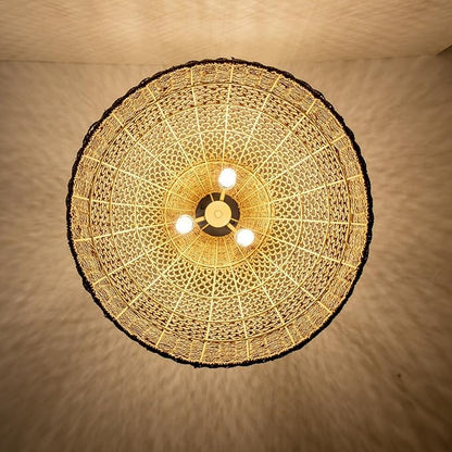 18.9" Farmhouse Rattan Pendant Light Fixture 3-Lights Costoal Chandelier Boho Hand Woven Wicker Hanging Light Fixture for Kitchen Island Living Room Bedroom Dining Room Foyer Restaurant Coffee