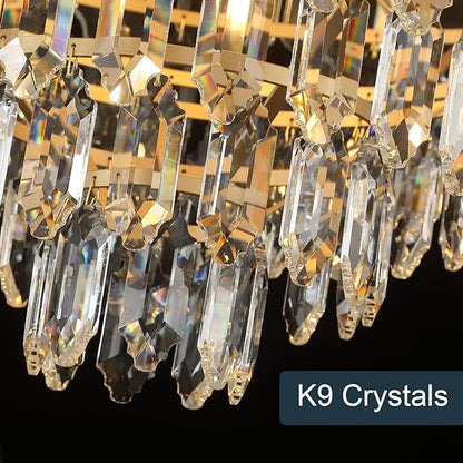 A AXILIXI Modern Crystal Chandelier Gold 20" K9 Crystal Chandelier 5-Tier 9 Lights Luxury Pendant Lighting Adjustable Chandeliers Lamp for Living Room Dining Room Bedroom Foyer Entryway, E12