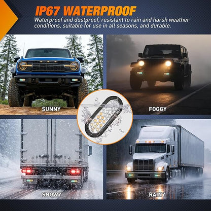 Nilight Strobe Light 2PCS 6Inch Oval 24 LED Amber Green Recessed Rubber Grommet Marker Clearance Road Flare Emergency Warning Lights IP67 Waterproof for Trailer Truck Pickup Camper RV Boat