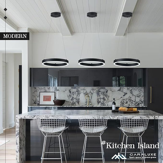 12in LED Ring Chandelier Black Modern Dimmable Pendant Light Height Adjustable Circular Hanging Ceiling Fixture for Kitchen Island Dining Table Entryway Sink