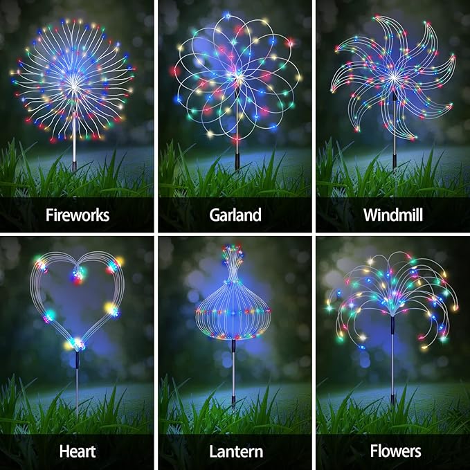 Maleyt 6 Pack Solar Garden Lights, Firework Lights, Decorative, 8 Lighting Modes with Remote 120 LED Twinkling Waterproof Landscape Outdoor Decor, for Pathway Backyard Walkway Patio
