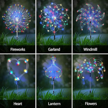 Maleyt 6 Pack Solar Garden Lights, Firework Lights, Decorative, 8 Lighting Modes with Remote 120 LED Twinkling Waterproof Landscape Outdoor Decor, for Pathway Backyard Walkway Patio