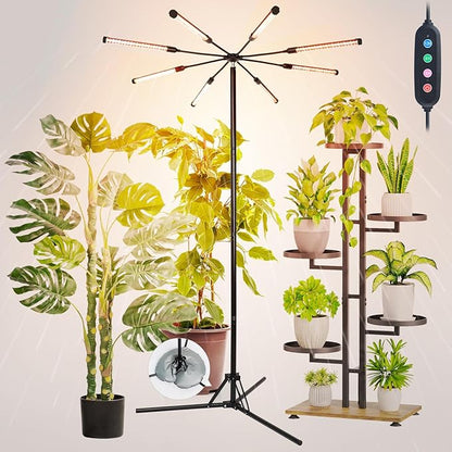 FECiDA 2026 10Head Grow Lights with Upgraded Stand, Big Coverage Grow Lights for Indoor Large Plants, Bonsai Tree, 4/8/12/16/20 Hr Timer, 90 Watt Power Draw, NO Need Adapter, 24"-76" Height Adjustable
