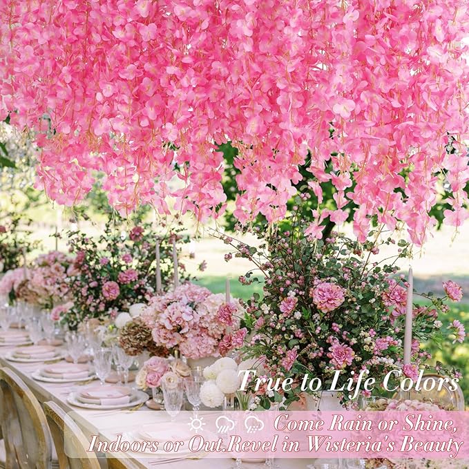 Waipfaru 12 Pack Wisteria Hanging Flowers, 3.6 Feet/Pcs Pink Wisteria Artificial Flowers, Fake Flowers Garland, Hanging Wisteria Vines for Bedroom Wedding Home Party Wall Decoration