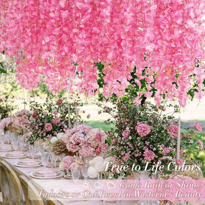 Waipfaru 12 Pack Wisteria Hanging Flowers, 3.6 Feet/Pcs Pink Wisteria Artificial Flowers, Fake Flowers Garland, Hanging Wisteria Vines for Bedroom Wedding Home Party Wall Decoration