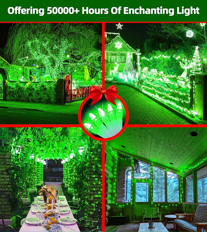 QUHUATU 1500 LED Chrstmas Lights, 470ft Outdoor Christmas String Lights with 12 Modes, Green LED String Lights with Timer Dimmable Waterproof for Tree Fence Garden Xmas Wedding Party Decor Green