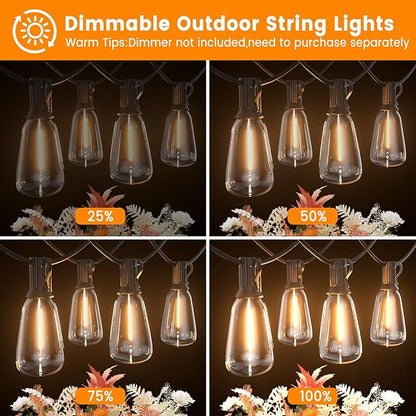 LED Outdoor String Lights 200ft ST38 Waterproof Patio Lights with 106 Vintage Shatterproof Bulbs(6 Spare), Dimmable Outside Hanging Edison String Lights for Backyard Porch Balcony Decor, Warm White