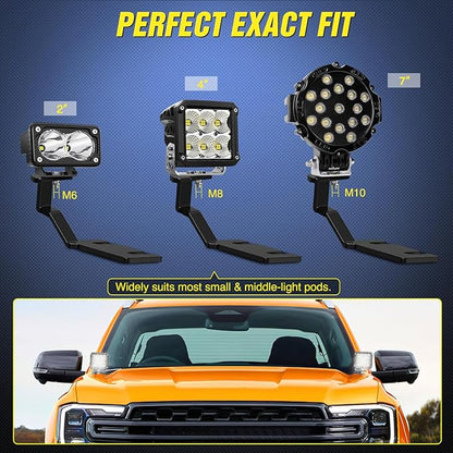 Nilight Ditch Light Brackets Hood Hinges Mount Bracket Kit for Auxiliary Offroad LED Pods Work Lighting Compatible with Ford Ranger 2019 2020 2021 2022 2023