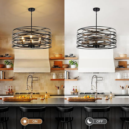 Sigaitwei 6-Light Dining Room Chandeliers Farmhouse，23.6" Large Black Farmhouse Chandelier，Wood Grain and Vintage Black Dining Room Light Fixture for Kitchen Entryway Living Room