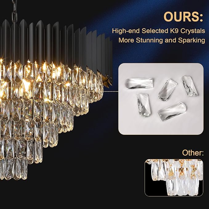 A AXILIXI Large Crystal Chandeliers Modern 30”Black Ceiling Chandelier Light Fixture for High Ceiling 6 Tiers Round Pendant Chandeliers for Foyer Living Room Staircase Dining