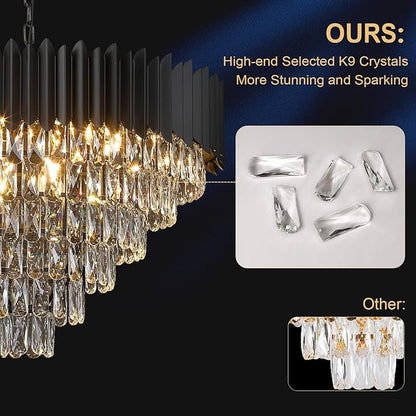 A AXILIXI Large Crystal Chandeliers Modern 30”Black Ceiling Chandelier Light Fixture for High Ceiling 6 Tiers Round Pendant Chandeliers for Foyer Living Room Staircase Dining