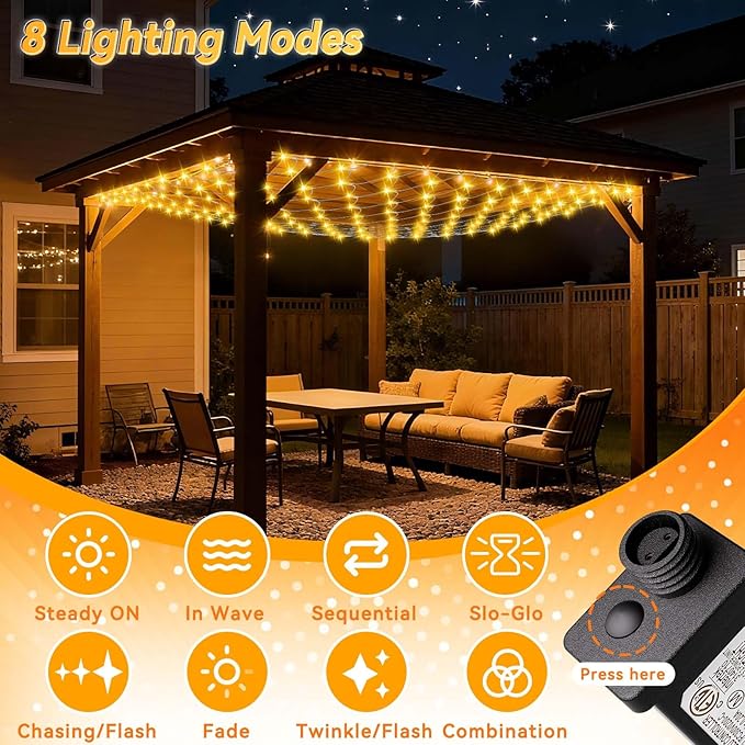 LitHome 10 x 10FT Gazebo Net Lights Outdoor, 200 LED Gazebo Lighting Waterproof, 8 Modes Connectable Christmas Net Lights with Timer, Warm White Mesh Light Plug in for Bushes, Pergolas, Backyard Decor