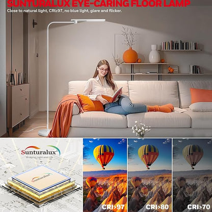 Honeywell LED Floor Lamp with Remote, CRI97 Full Spectrum Eye-Caring Reading Lamp, Stepless Dimmable 3000K-5000K Task Floor Lamp with Flexible Gooseneck for Living Room, Bedroom, Office
