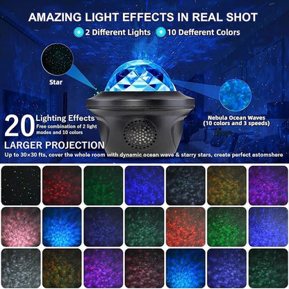 20 Lighting Effects Galaxy Projector, Large Projection Music Speaker, Remote Control Star Galaxy Light, Timer Night Light Projector for Kids Adults, Led Sky Light for Bedroom Gifts