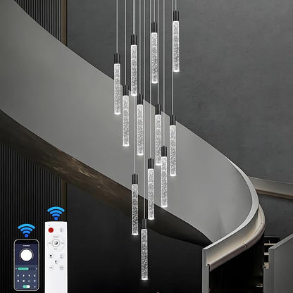 12-Lights Bubble Chandelier for Entryway High Ceiling-137 Height Adjustable Crystal Chandelier,3 Color Temperature Dimmable LED Pendant Light Fixture for Foyer Living Room Staircase,Matte Black