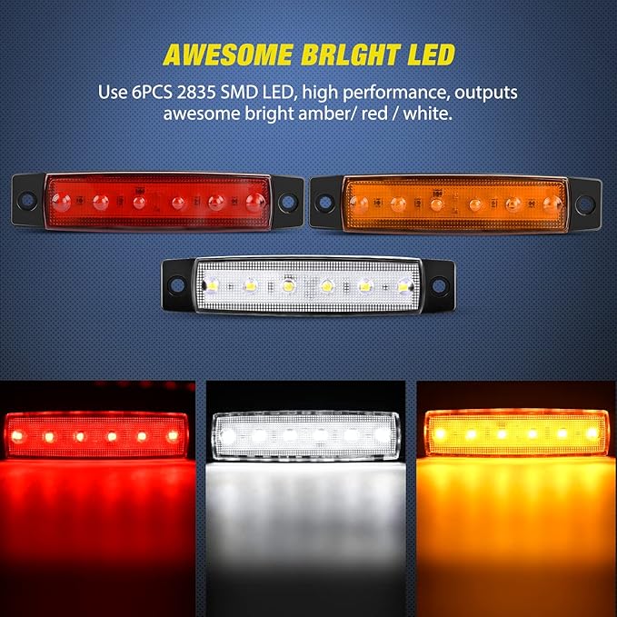 Nilight Side Marker Light 30PCS 3.8 Inch Amber Red White 6 LED Indicator Clearance Marine Boat Navigation Lights for Yacht Kayak Sailboat Trailer Bus RV