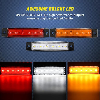 Nilight Side Marker Light 30PCS 3.8 Inch Amber Red White 6 LED Indicator Clearance Marine Boat Navigation Lights for Yacht Kayak Sailboat Trailer Bus RV